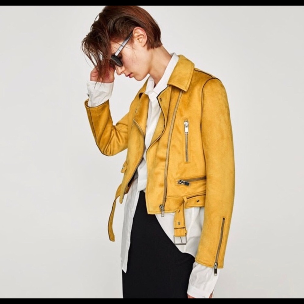 Zara yellow suede biker jacket- new